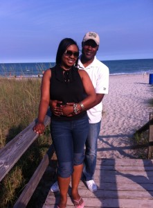 My husband and I leaving the beach. The weather was perfect!