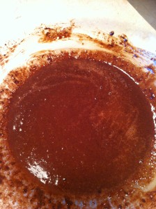 Melted butter and cocoa powder